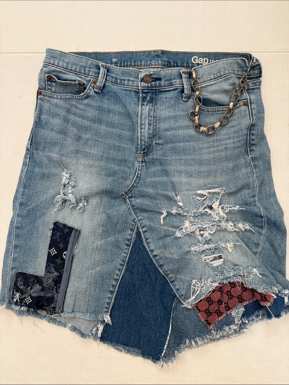 Upcycled Denim Skirt Gap 1969 Designer Inspired Fabric Patchwork Sz M/L